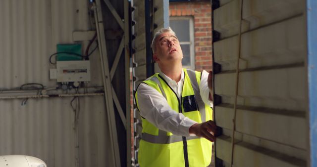 Worker Inspecting Industrial Area in High Visibility Vest - Download Free Stock Images Pikwizard.com