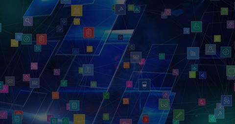 Futuristic Technology Icons on Geometric Digital Background - Download Free Stock Images Pikwizard.com