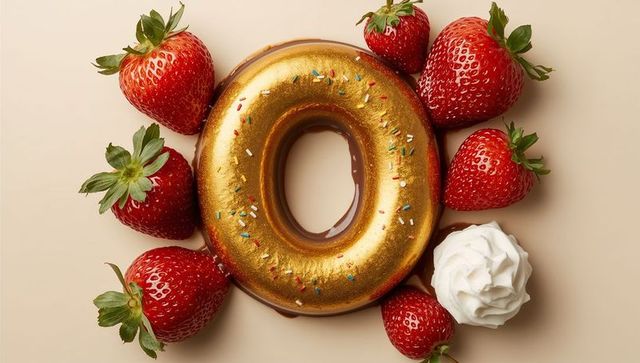 Elegant Golden Donut with Strawberries and Whipped Cream