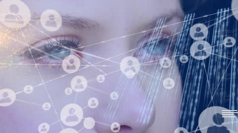 Digital Network Overlay on Caucasian Woman's Face