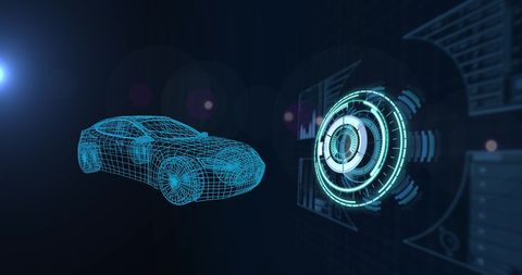 Futuristic 3D Car with Digital Scan and Data Interface