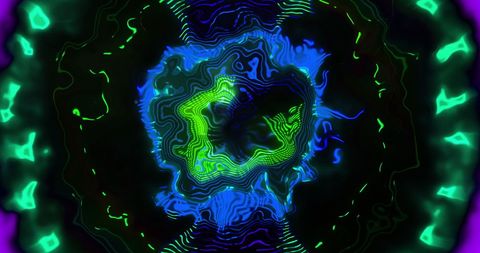 Neon Kaleidoscopic Illusion with Fluidity on Dark Canvas