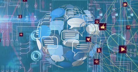 Global Communication Network with Speech Bubbles and Tech Icons - Download Free Stock Images Pikwizard.com