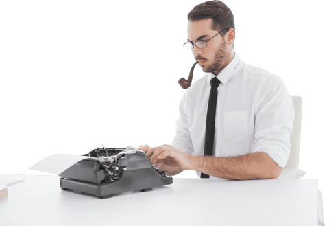 transparent writer using typewriter with pipe in mouth - Download Free Stock Videos Pikwizard.com