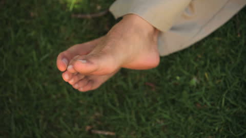 Relaxing in Park Twiddling Toes on Grass