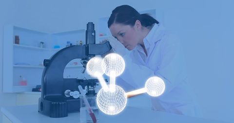 Scientist analyzing molecular structure with microscope