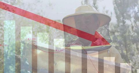 Mixed Media Beekeeper with Declining Trend Graph Overlay