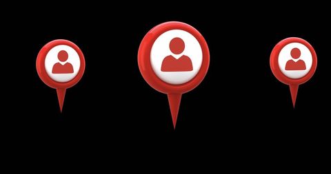 Red map pins with profile icons hovering