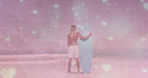 Surfer on Beach with Heart Effect