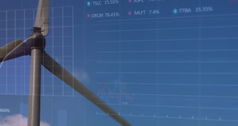 Wind Turbine with Futuristic Digital Interface Overlay