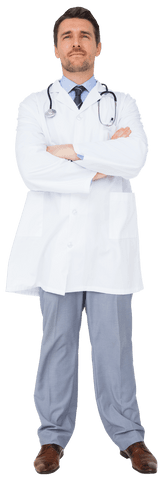 Confident young doctor standing with arms crossed transparent background