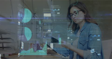 Caucasian Businesswoman Engaging with Digital Data Interface