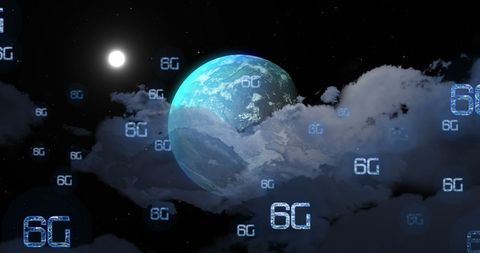 Digital 6G Network Over Earth With Clouds and Moon - Download Free Stock Images Pikwizard.com