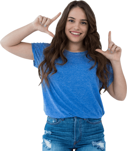 Cheerful Woman Framing Gesture Transparent Background