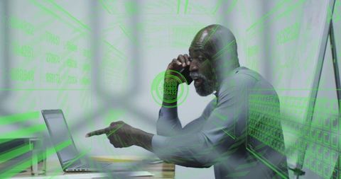 Businessman Harnessing Digital Technology for Data Projection Analysis