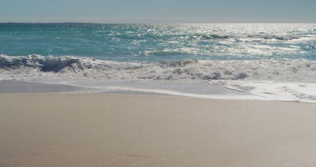 Sunny Waves Hitting Sandy Beach Shore on Clear Day - Download Free Stock Images Pikwizard.com