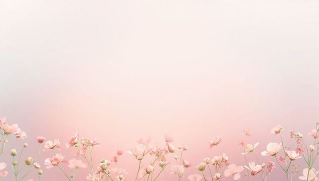 Delicate pale pink wildflower border with soft pastel gradient and minimalist space