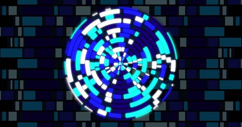Circular digital pattern with dynamic blue hues