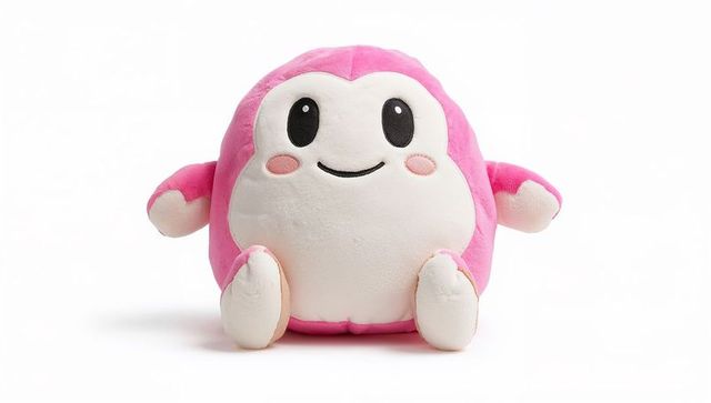Cute pink round plush toy smiling with blush cheeks soft stuffed animal for kids nursery