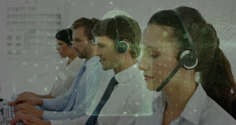 Digital Padlock Overlay with Tech Support Team in Call Center