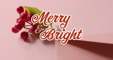 Festive 'Merry & Bright' Banner with Holly and Red Berries