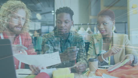 Team Collaboration with Futuristic Cityscape Overlay