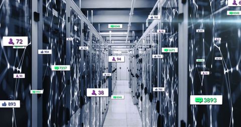 Digital Data Processing in Server Room with Connection Icons - Download Free Stock Images Pikwizard.com