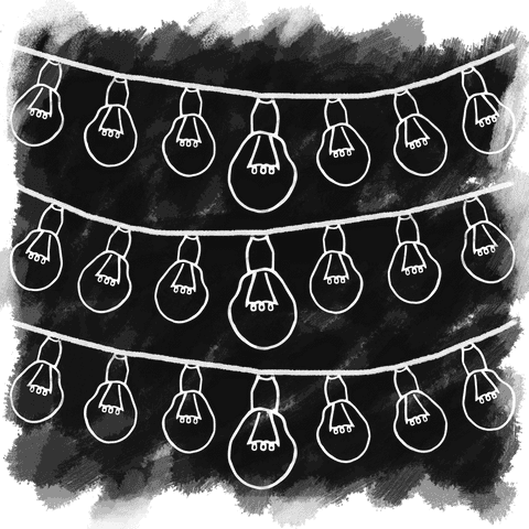 Transparent light bulb icons on black splash background