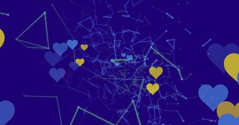 Dynamic Heartfilled Network on Blue Digital Background