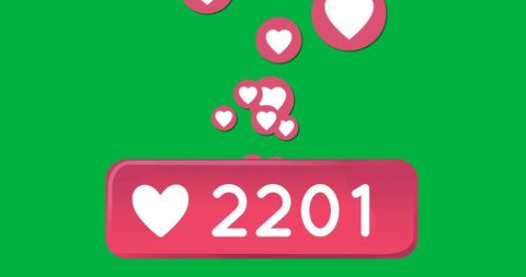 Social Media Likes Counter and Floating Heart Icons on Green Background - Download Free Stock Images Pikwizard.com
