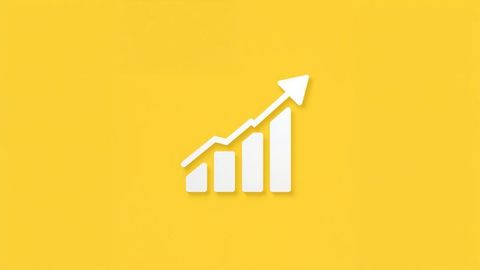 White bar chart icon showing upward trend on yellow