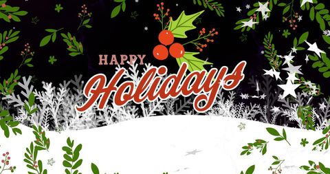 Happy holidays christmas festive design with snow and holly