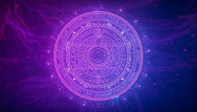 Floating Mystical Circle with Runic Energy in Cosmic Galaxy