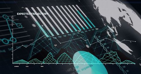 Futuristic digital data analytics with global graphs and charts