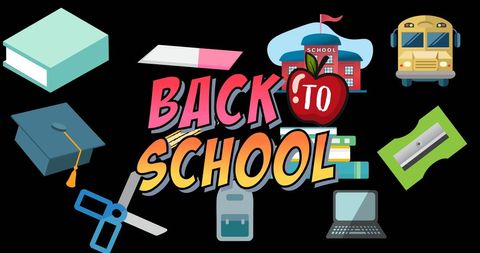 Back to school concept with educational icons on black background