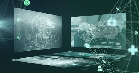 Futuristic Global Data Network With Digital Interfaces