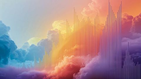 Vibrant cloudscape merging with digital equalizer in abstract harmony