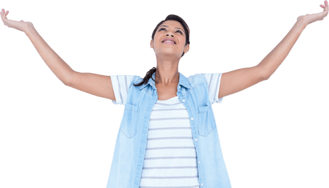 joyous woman looking up with outstretched arms on transparent background - Download Free Stock Videos Pikwizard.com