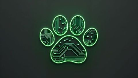 Neon circuitry paw print futuristic technology icon