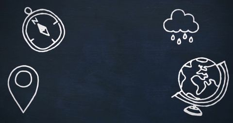 Educational Chalkboard with Geography Icons Showing Global Learning - Download Free Stock Images Pikwizard.com