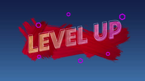 Level Up Text on Abstract Background with Geometric Shapes