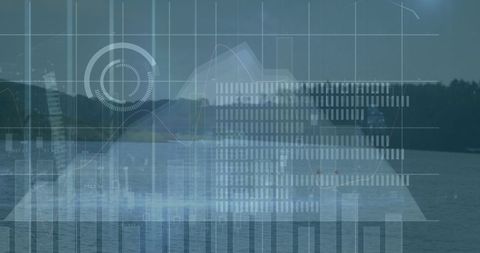 Futuristic Graphs and Data Over Serene Lake