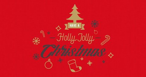 Holly jolly christmas retro holiday greeting with pine tree, candy canes and ornaments