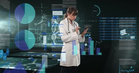 female doctor analyzing data with digital graphics overlay - Download Free Stock Images Pikwizard.com