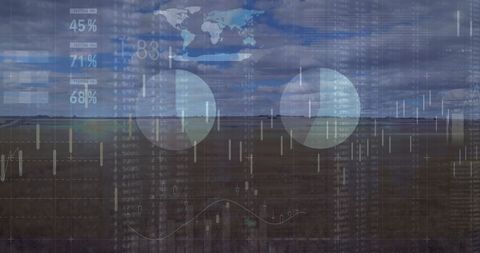 Financial data overlay merging with landscape background