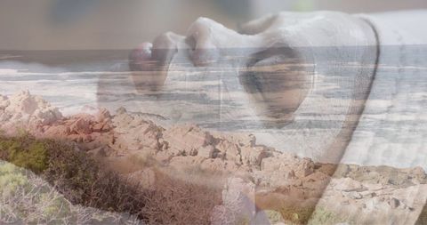 Tranquil Double Exposure of Coastal Serenity and Facial Transformation