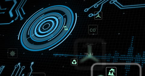 Futuristic Circuit Board with Digital Data Interface Overlay