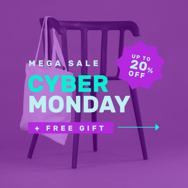 Square picture of cyber monday mega sale text over shopping bag on chair - Download Free Stock Videos Pikwizard.com