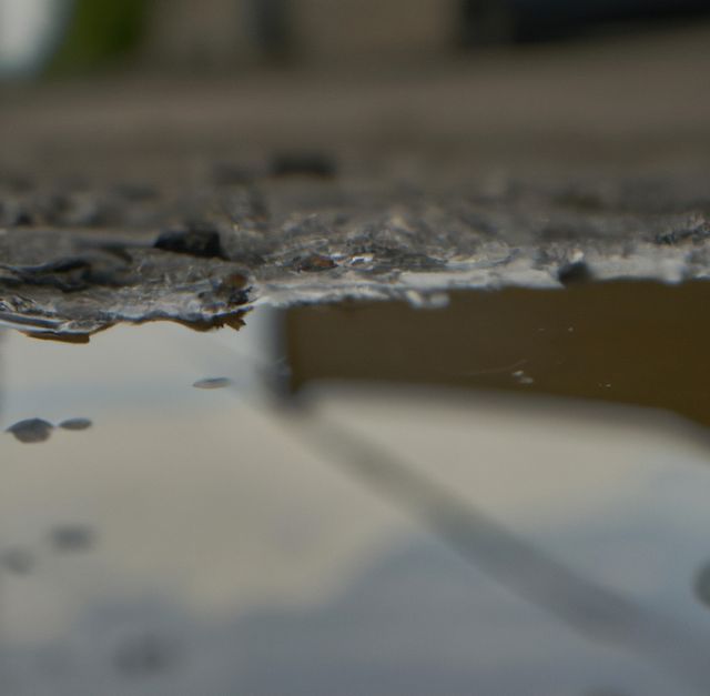 Image of close up of rain puddle with mud surround. Nature, rain, water and weather concept.