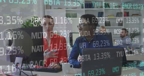 Diverse Team Collaborating in Stock Market Data Analysis